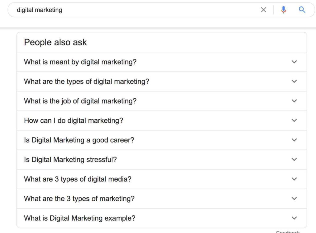 people also ask digital marketing example