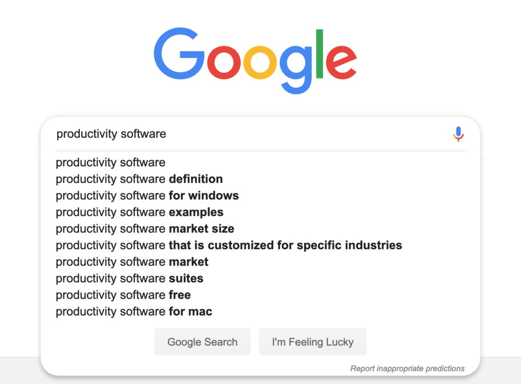 google's predictive answers example for seo