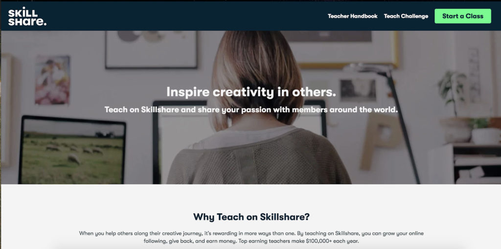 skillshare home page screenshot