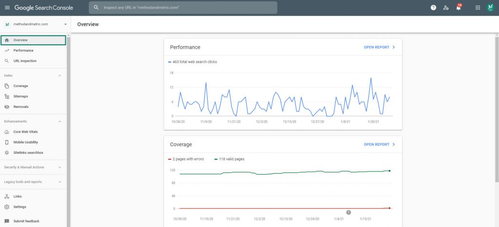 google search console overview screenshot