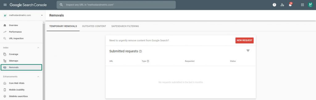 google search console removals tool example