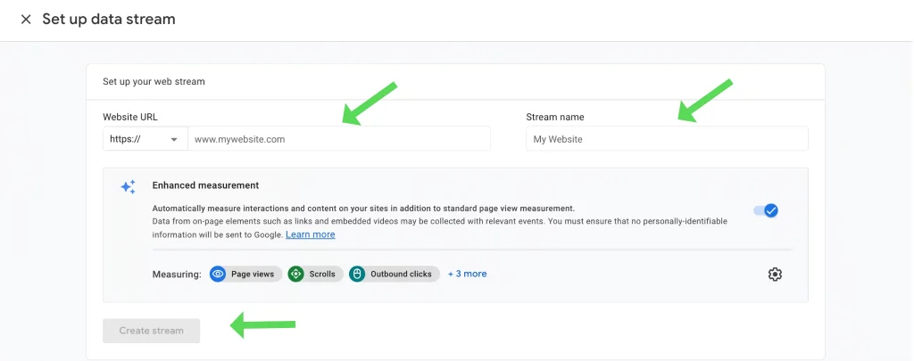 Setup your web stream in Google Analytics 4