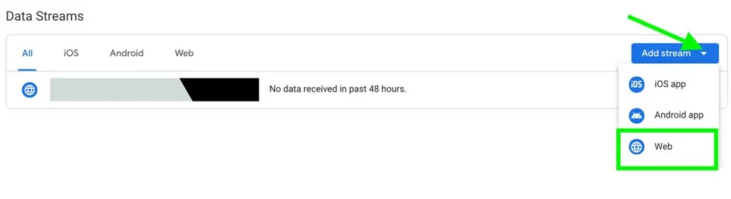 Select data stream in Google Analytics 4