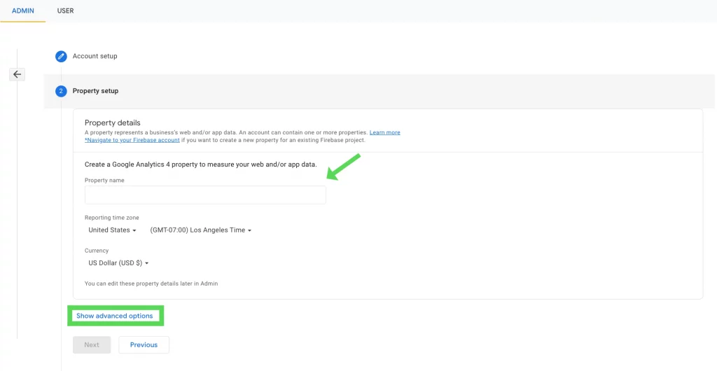 Property setup in Google Analytics 4