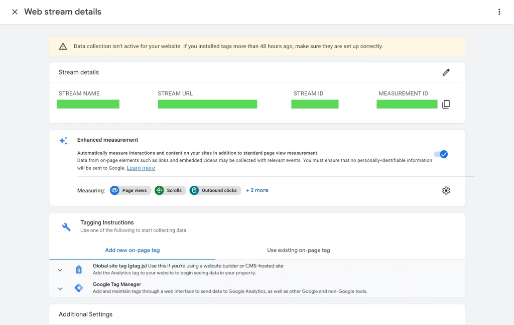 Web stream detail in Google Analytics 4