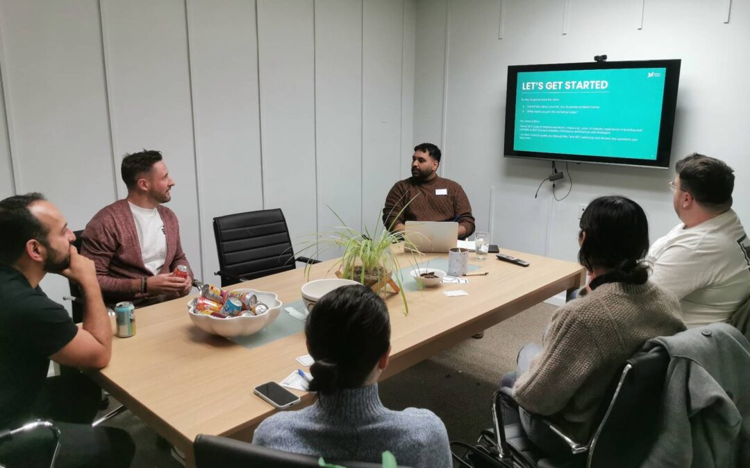 team workshop meeting with 6 people